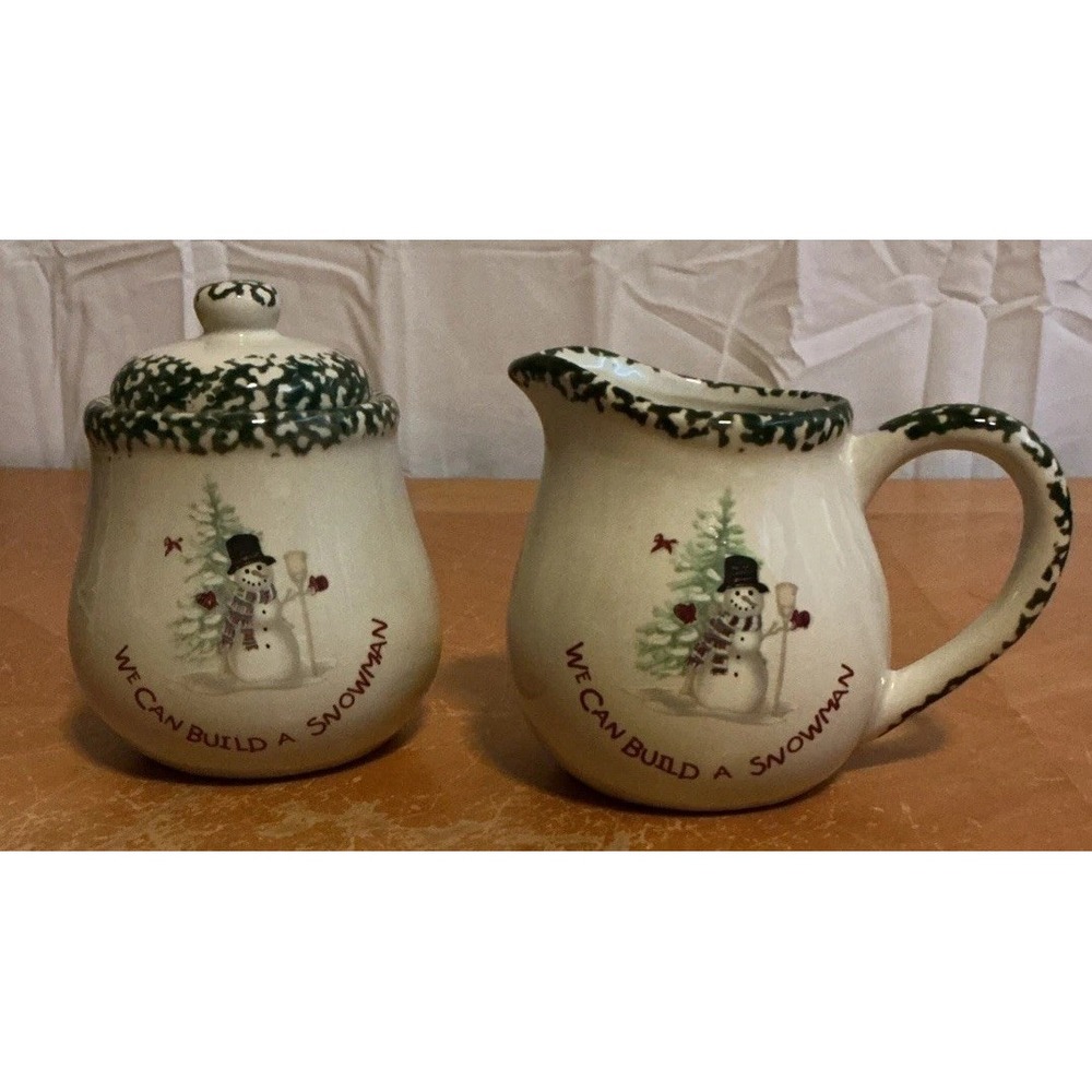 We Can Build a Snowman Stoneware Creamer and Sugar Bowl